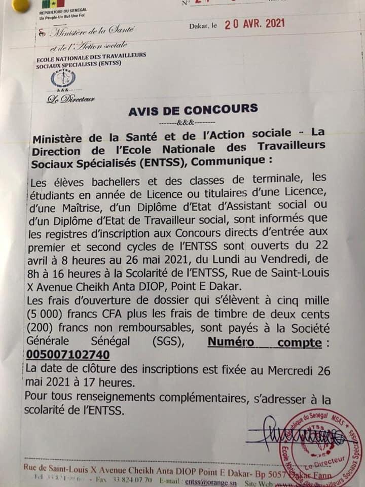 Concours ENTSS 2021 Senegal