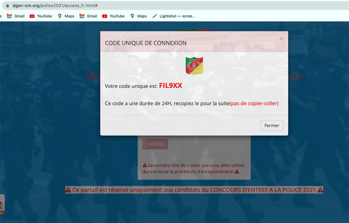 Procedure d'inscription qu Concours Police Camerounaise 2021-2022