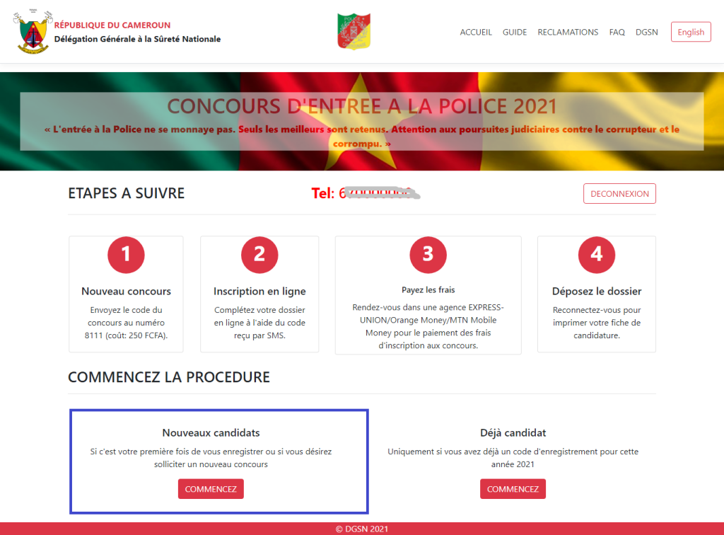 Nouvelle procedure d'inscription au Concours Police Camerounaise 2021-2022 