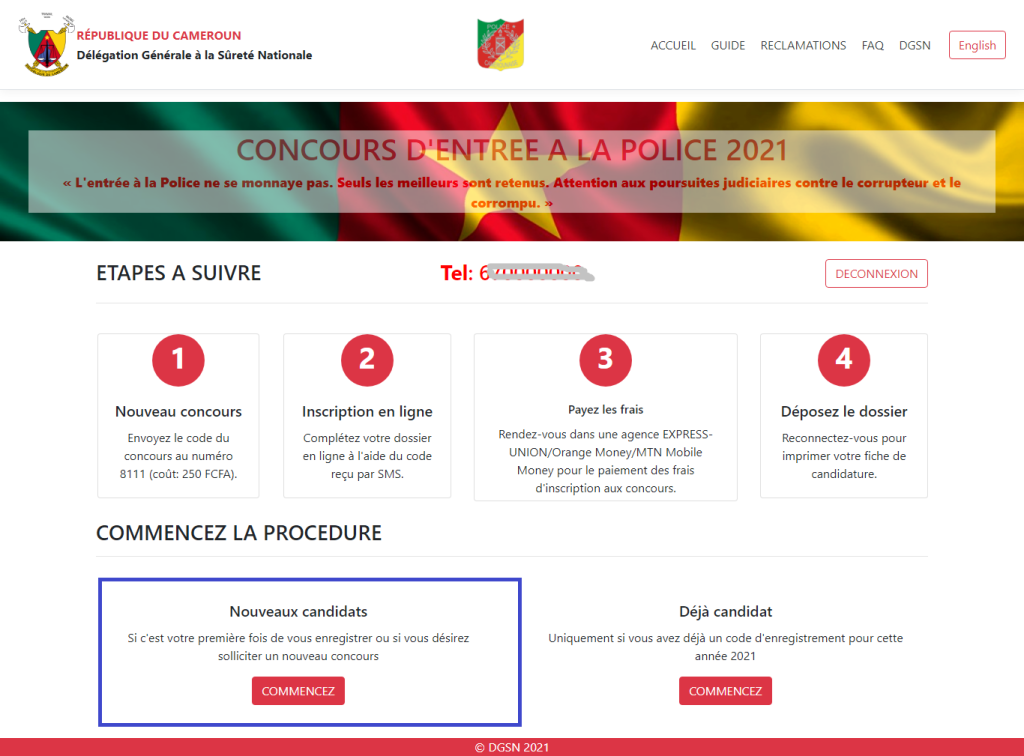Nouvelle procedure d'inscription au Concours Police Camerounaise 2021-2022