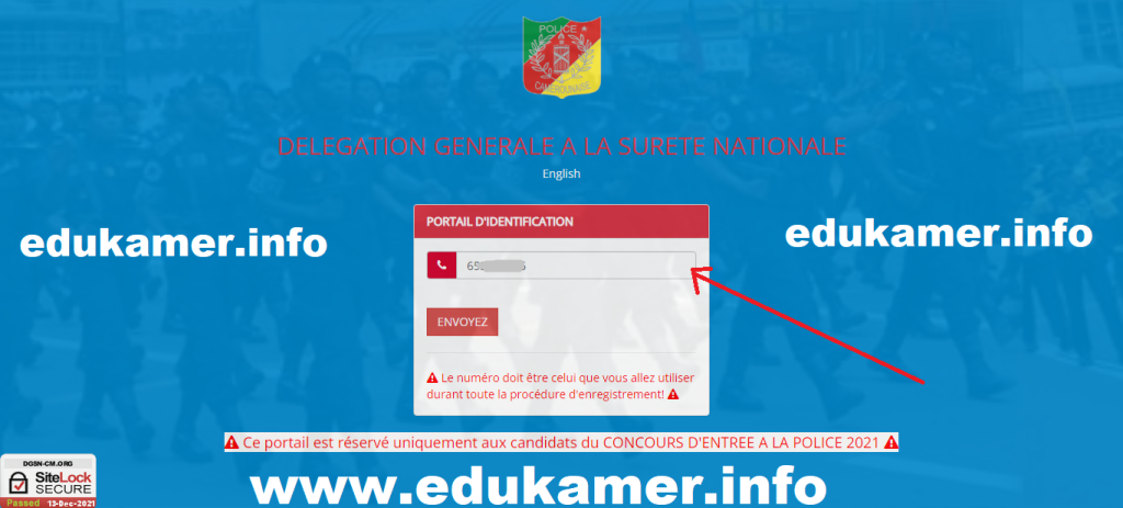 Quel code envoyer au 8111 par SMS lors de l'Inscription en ligne au Concours Police Camerounaise 2021