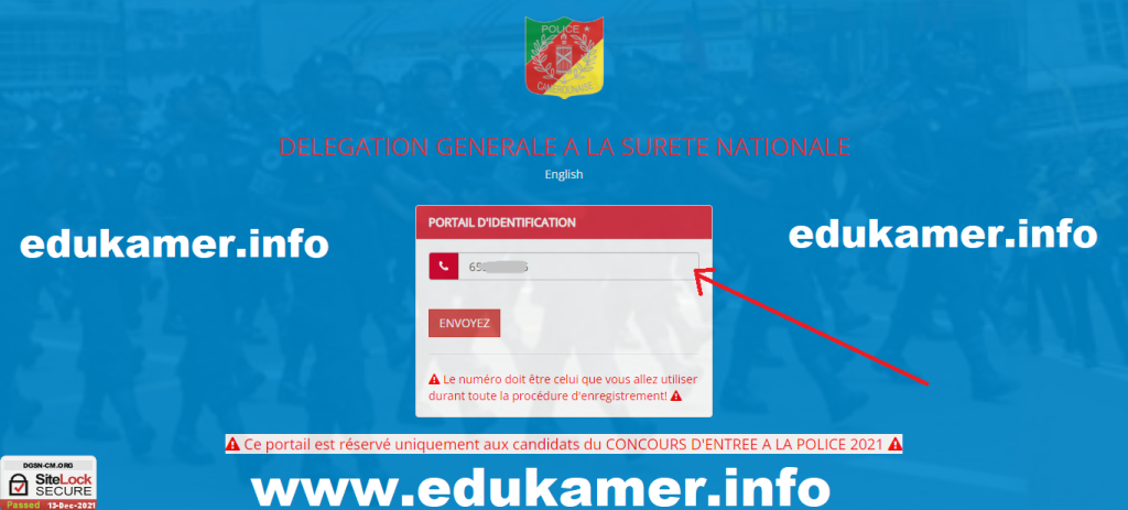 Quel code envoyer au 8111 par SMS lors de l'Inscription en ligne au Concours Police Camerounaise 2021 