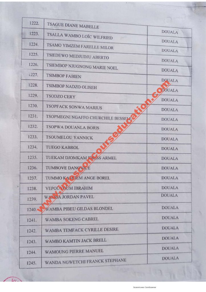 Région du Littoral: résultats concours armée ordinaire Cameroun 2021-2022