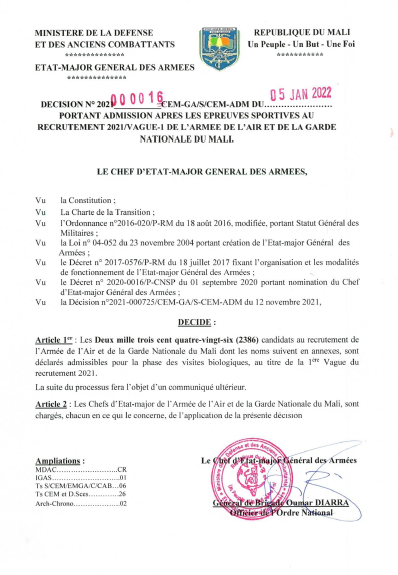 Résultats des concours FAMa Mali 2021