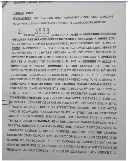 Concours CUGEM Sénégal Session 2022--2023