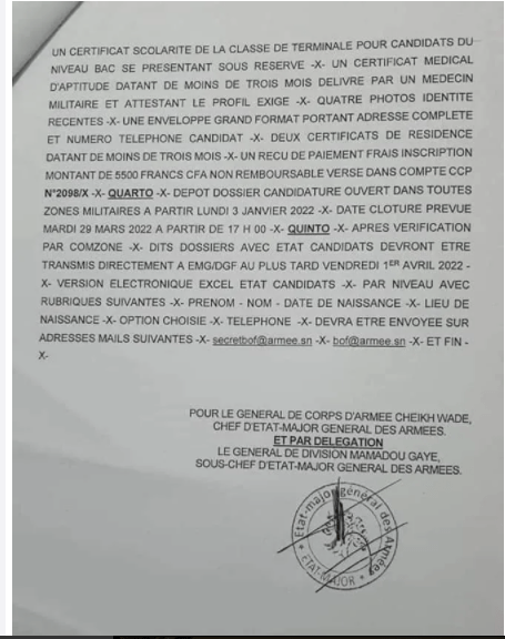 Concours CUGEM Sénégal Session 2022--2023