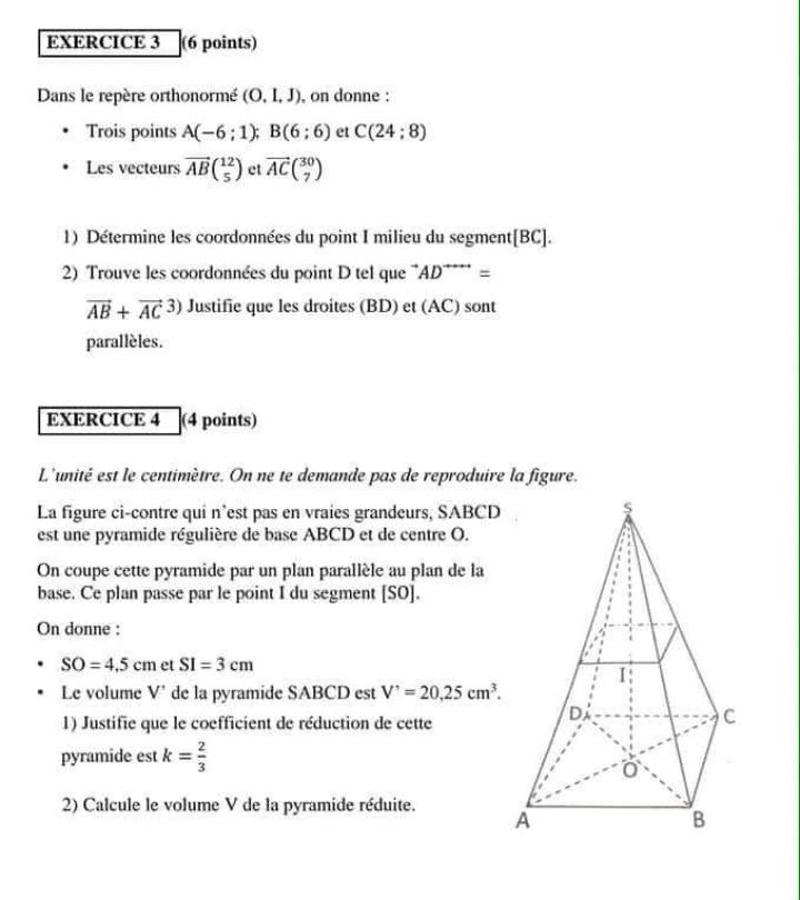 Sujet N°2 de mathématique avec sa correction.