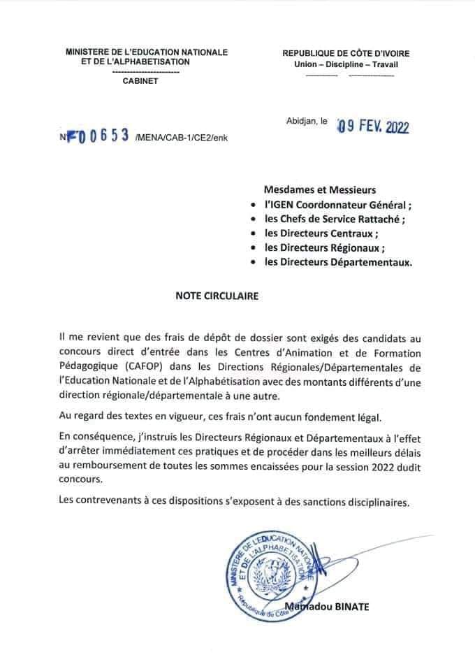 Concours CAFOP session 2022: Pas des Frais dépôt de dossiers Physique