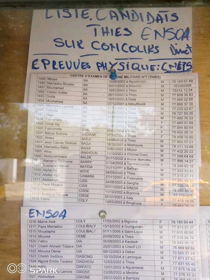 La liste des candidats autorises à subi les-épreuves physiques Concours ENSOA 2022