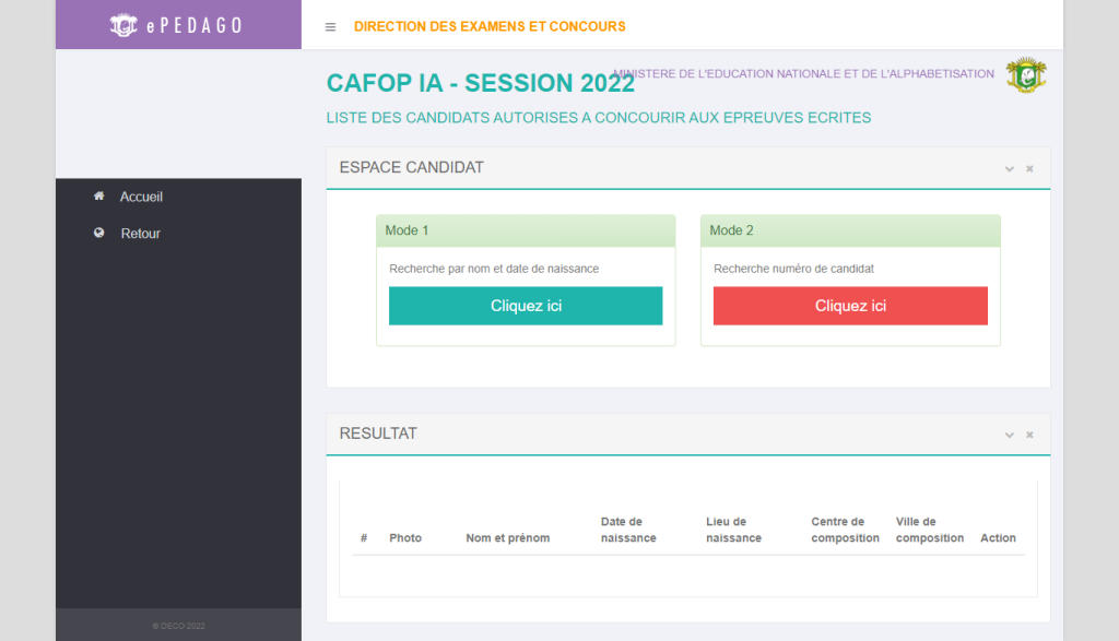 Espace candidat concours CAFOP 2022 - Impression des convocation session 2022