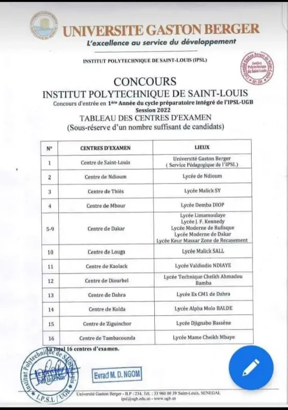 Concours IPSL 2022-2023 au Sénégal