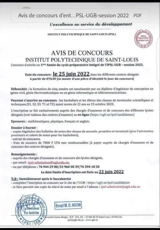 Concours IPSL 2023-2024 au Sénégal