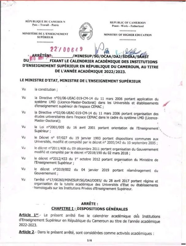 Higher Institutes 2023-2024 Academic Calender in Cameroon