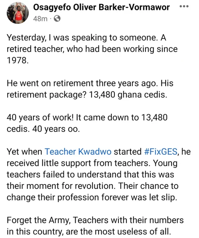 Fixthecountry Conveynor Oliver Barker-Vormawo: Teachers With Their Numbers In Ghana Are The Most Useless Of All!