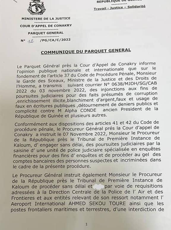 Poursuites judiciaires: Alpha Condé et 187 autres sont interdits de sortir de la Guinée et leurs biens seront saisis