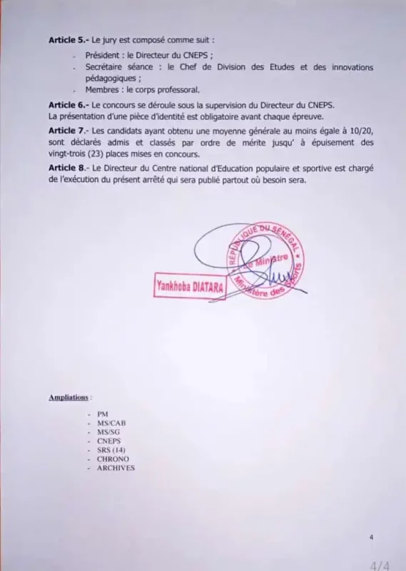 Ouverture Dépôts des dossiers au Concours CAPCEM-EPS 2022 Sénégal