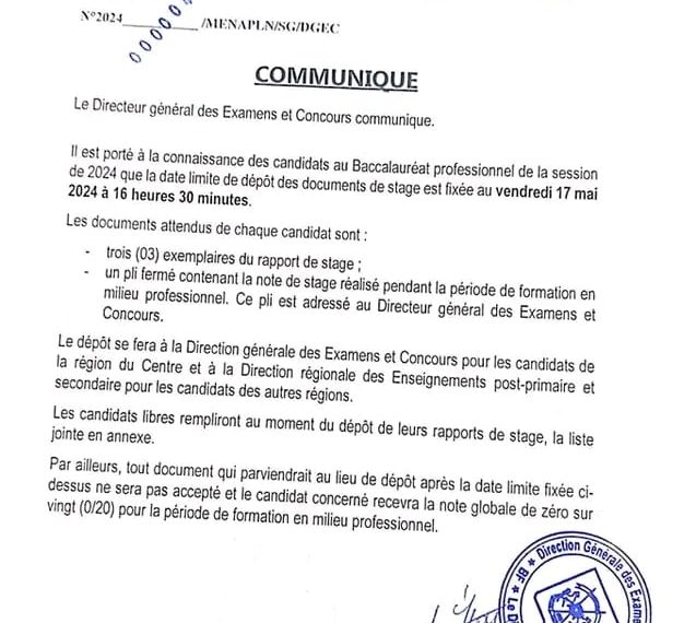 Information important pour les Candidats au Baccalauréat Professionnel 2024 au Burkina Faso