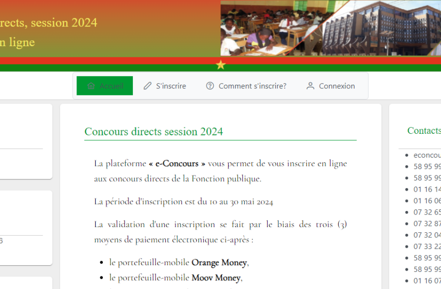 Inscription en ligne au Concours Directs session 2024 au Burkina Faso