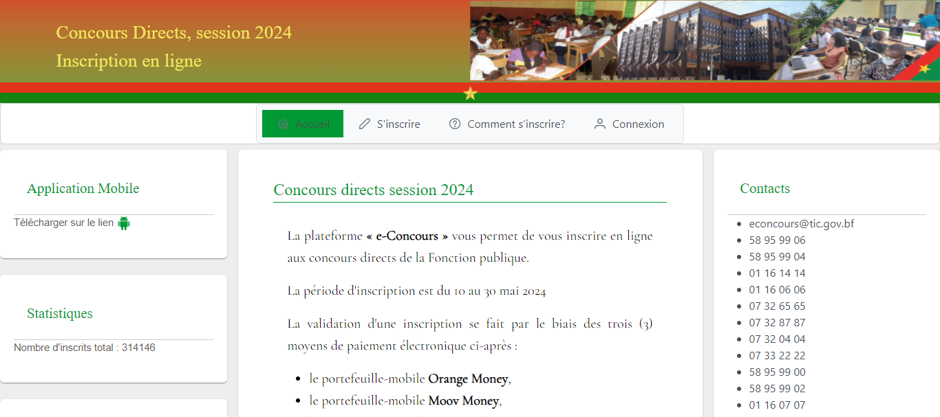 Inscription en ligne au Concours Directs session 2024 au Burkina Faso