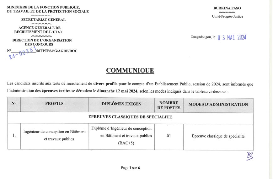 Modalités d'administration des épreuves écrites des tests de recrutement de 22 profils au profit d'un Etablissement Public 2024