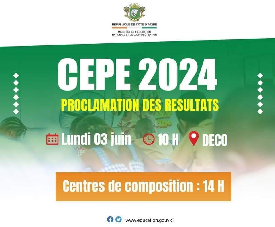 Proclamation des résultats du CEPE 2024 en Côte d'Ivoire ce Lundi 03 Juin