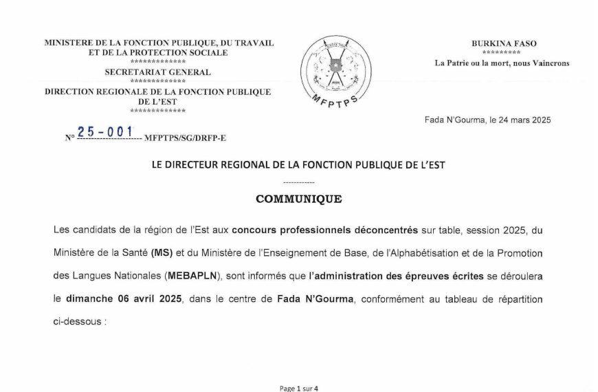 Fada N’ Gourma : Session 2025, les épreuves écrites des concours professionnels déconcentrés en ligne de mire