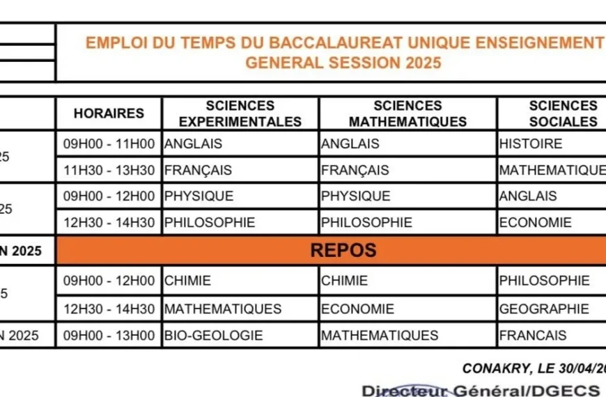 Guinée : Calendrier officiel des Examens nationaux (CEE – BEPC et BAC) 2025