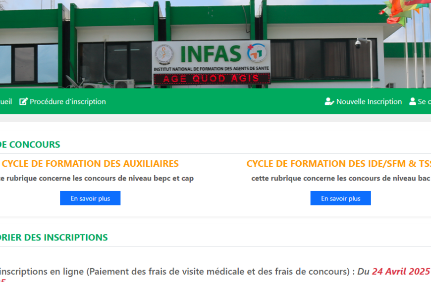Ouverture concours INFAS 2025 CYCLE DE FORMATION DES IDE/SFM & TSS