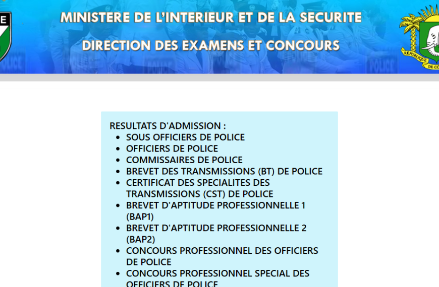 RÉSULTATS DÉFINITIFS DU CONCOURS POLICE CI 2024