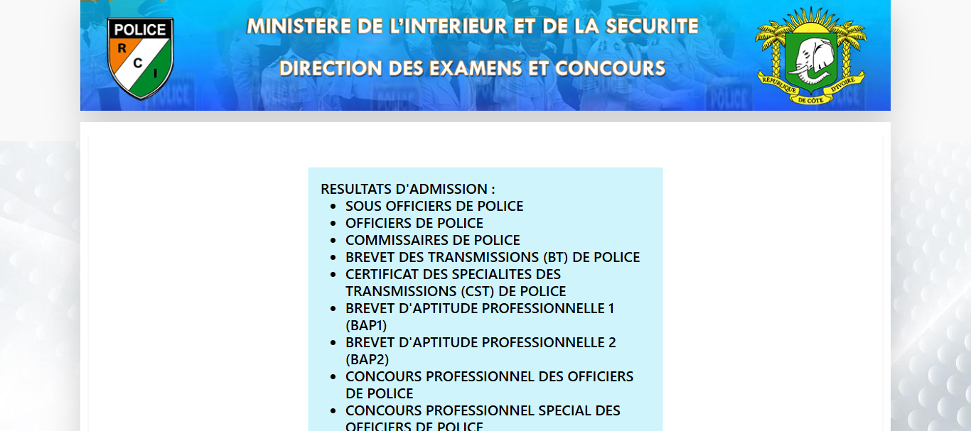 RÉSULTATS DÉFINITIFS DU CONCOURS POLICE CI 2024