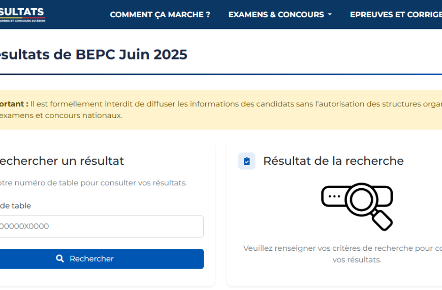 Les résultats du BEPC 2025 Bénin disponibles en ligne le 5 juillet sur eresultats.bj