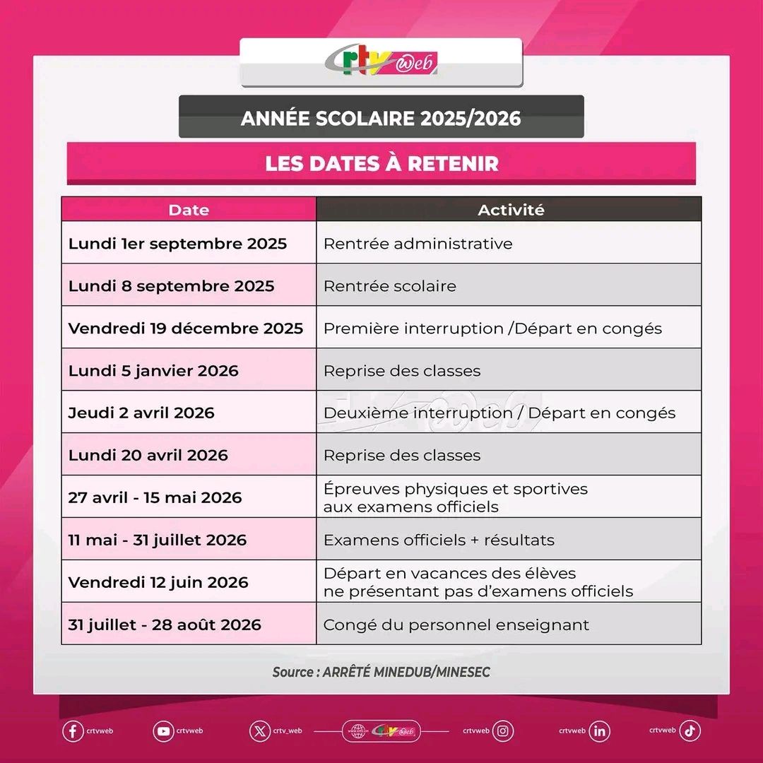 Calendrier scolaire 2025 au cameroun 6